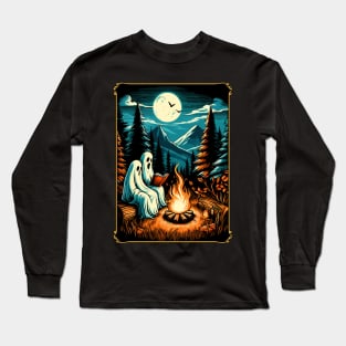 Vintage ghost book reading camping gothic halloween teachers Long Sleeve T-Shirt